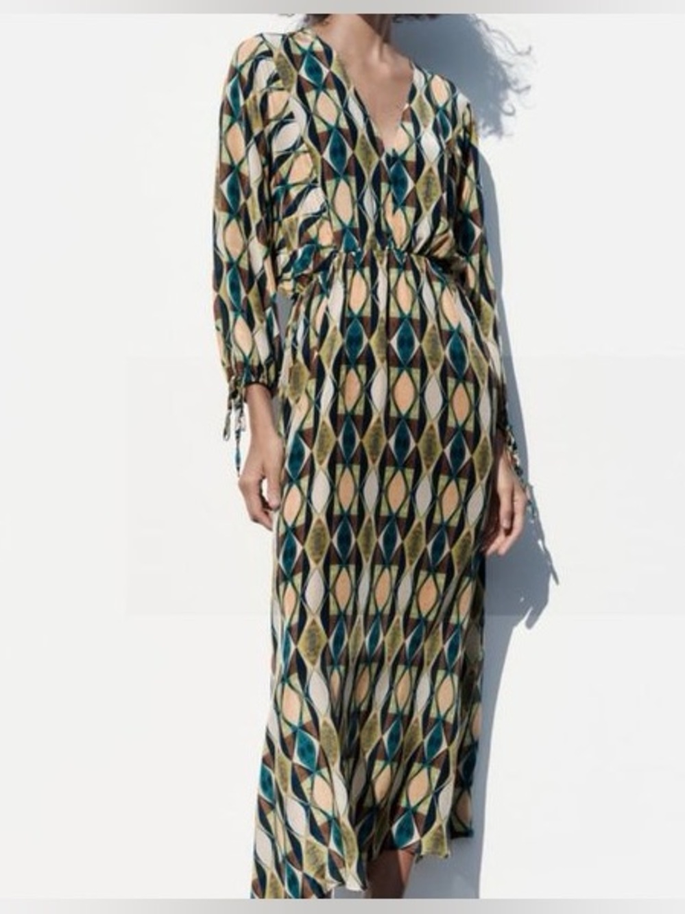 Zara Multicolor Geometric Maxi Dress in Teal, Navy & Cream - Picture 2 of 7